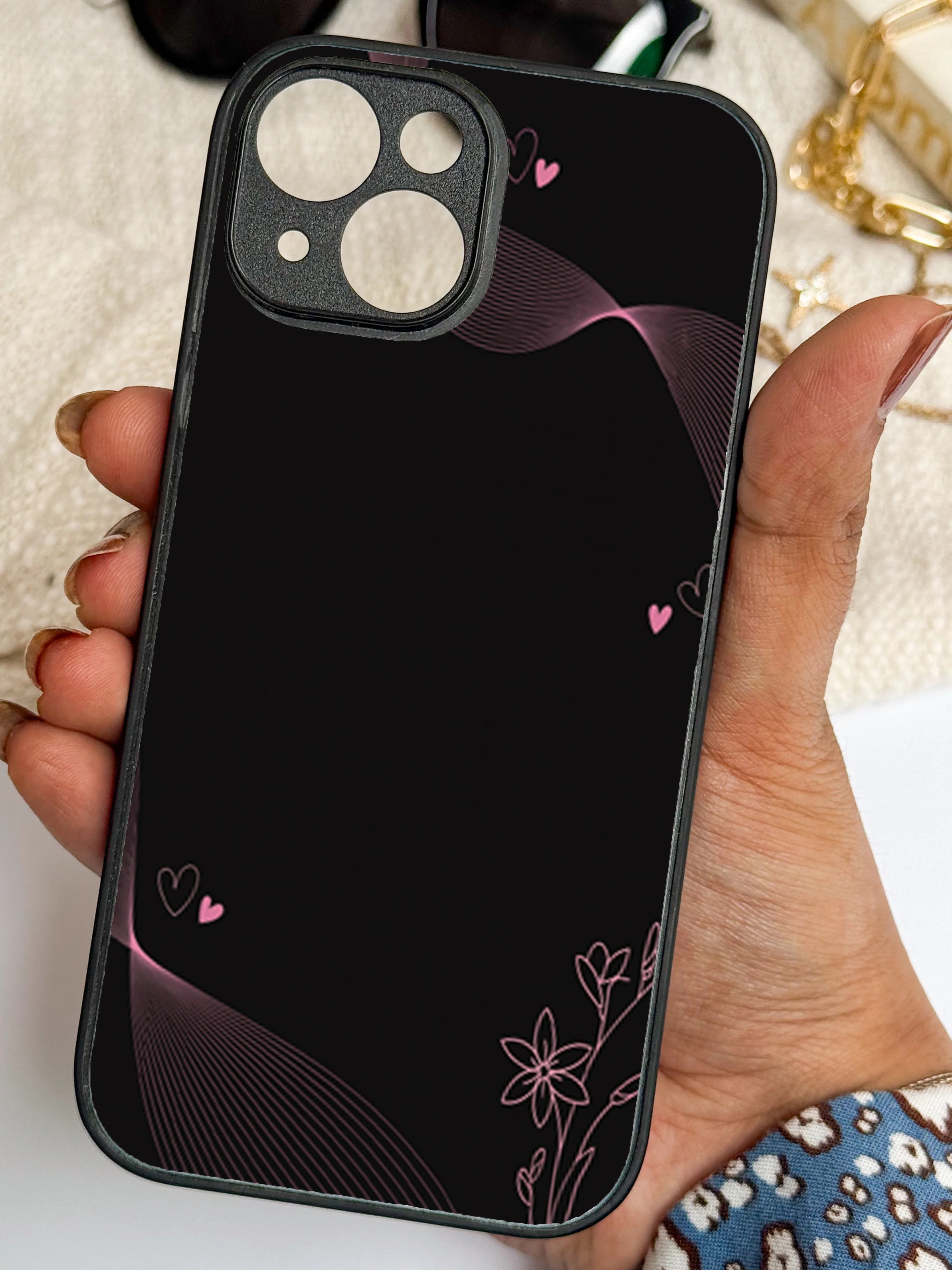 Velvet Bloom Personalised Name Premium Glass Back Cover For iPhone 11-17 Models - Image 3