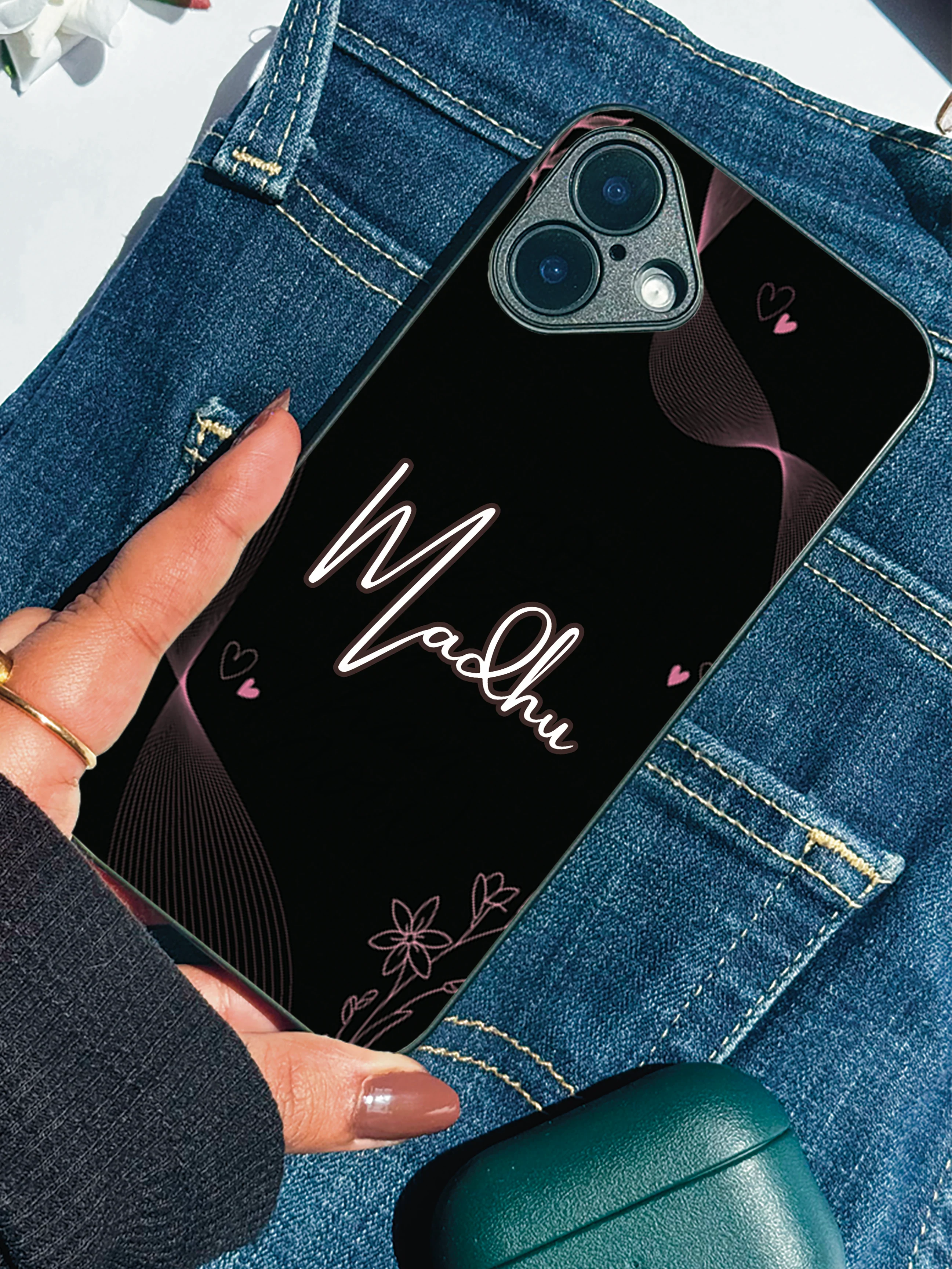 Velvet Bloom Personalised Name Premium Glass Back Cover For iPhone 11-17 Models - Image 4
