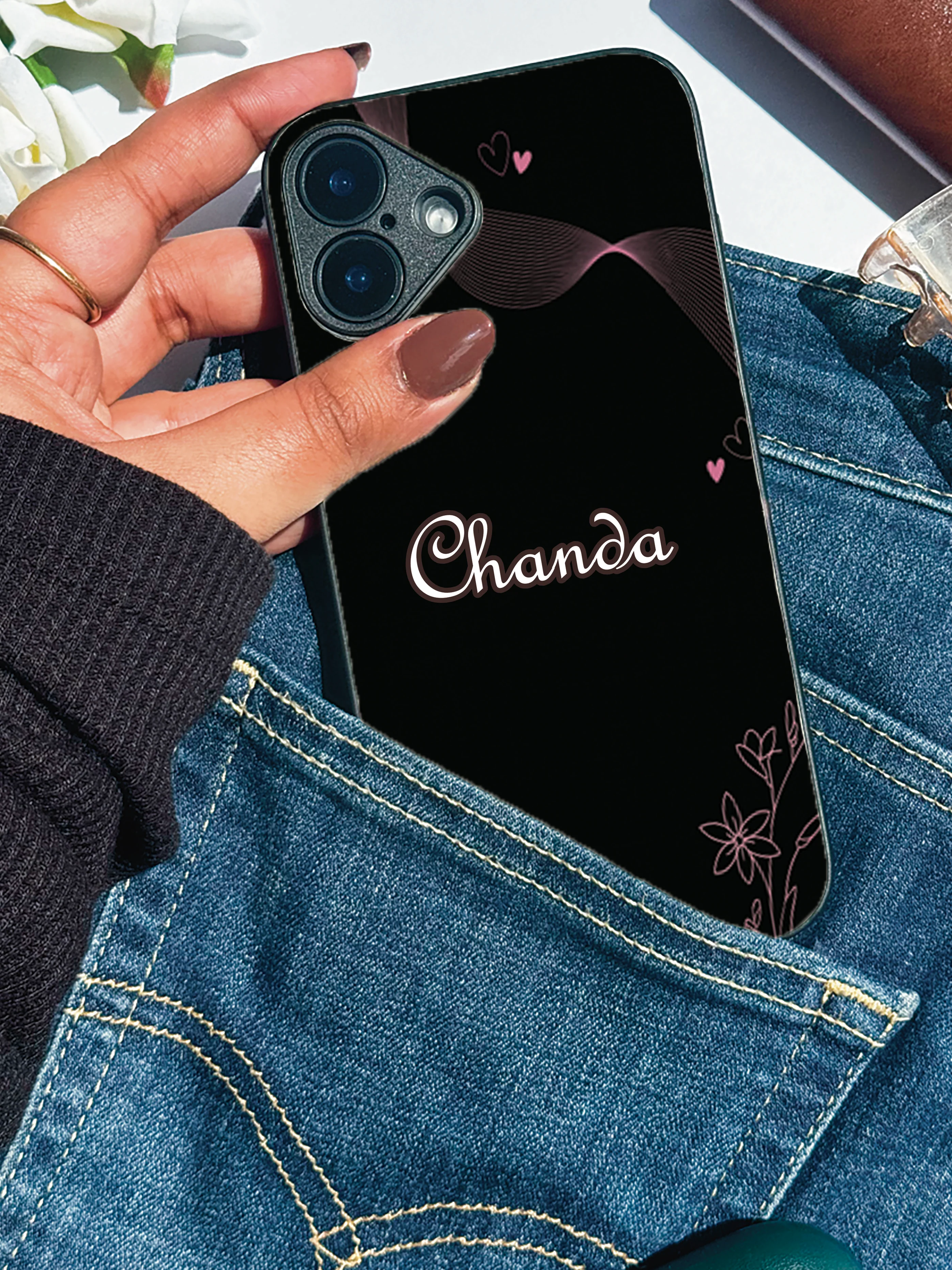Velvet Bloom Personalised Name Premium Glass Back Cover For iPhone 11-17 Models - Image 5