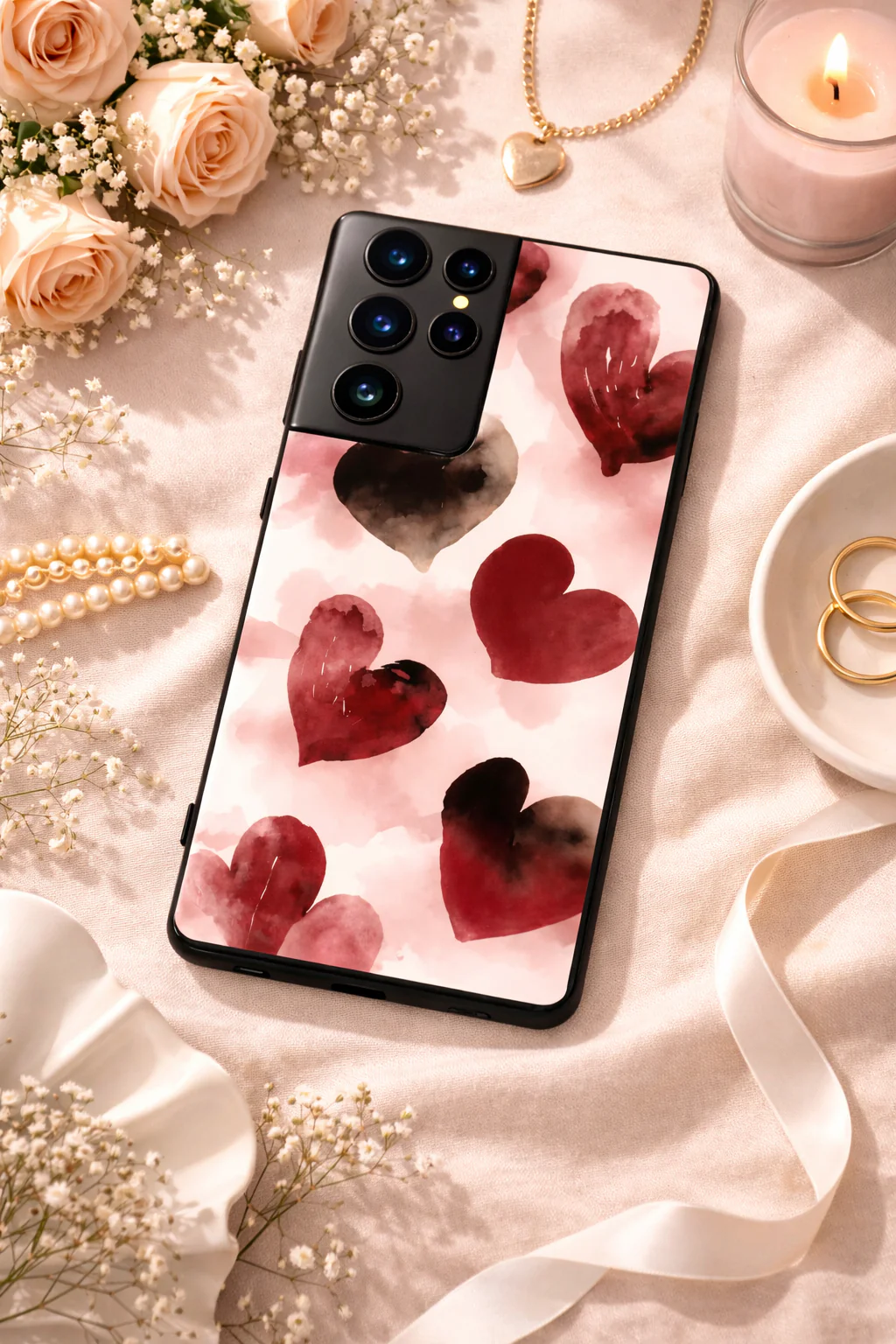 Watery Hearts Premium Glass Back Cover For Galaxy S, A, M & F Series - Image 9