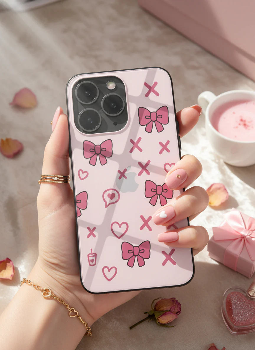 XOXO Bows Premium Glass Back Cover For iPhone 11-17 Models